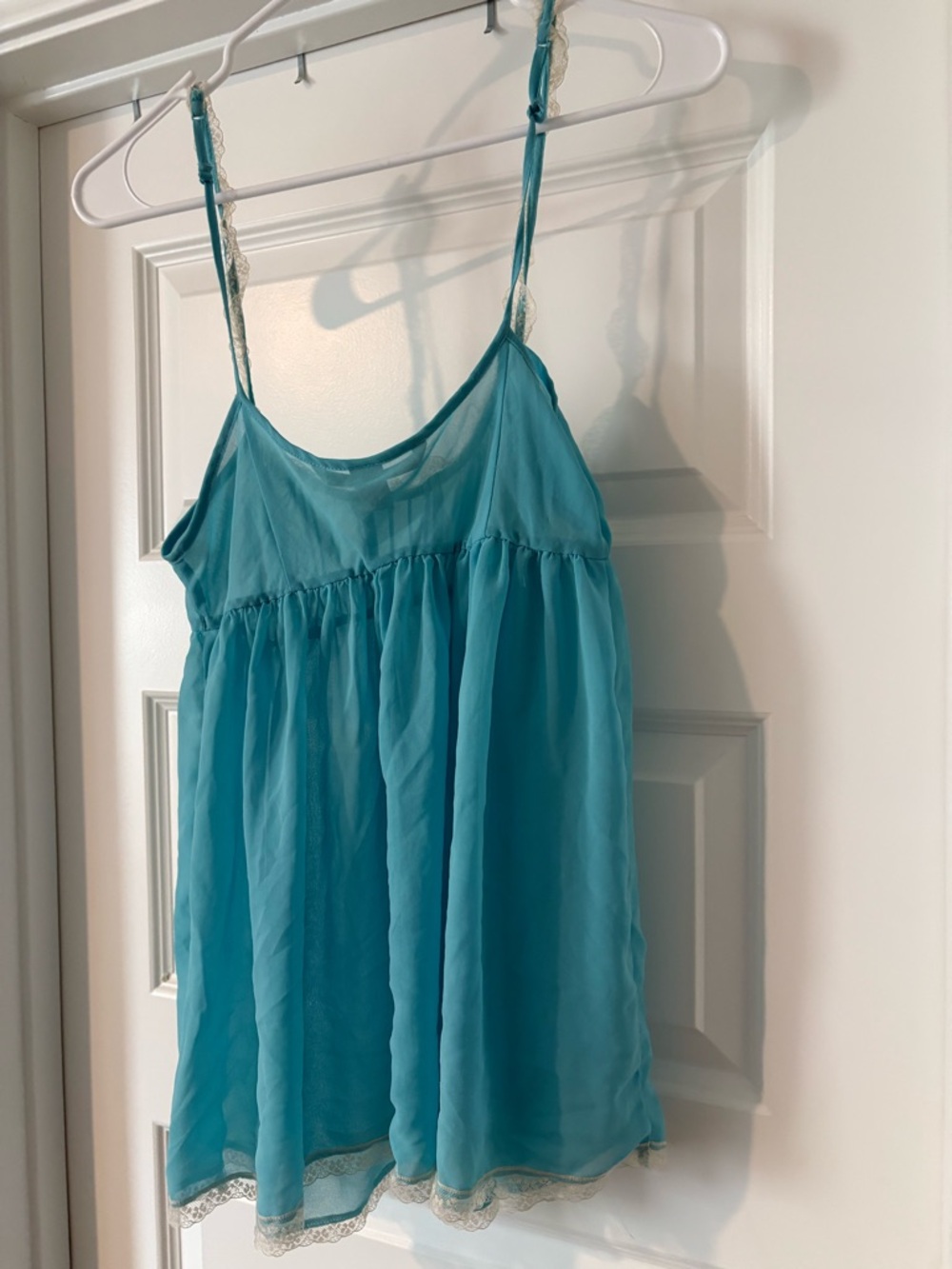 Victoria's Secret Aqua Chiffon Babydoll with Cream Lace Trim - Picture 3 of 4